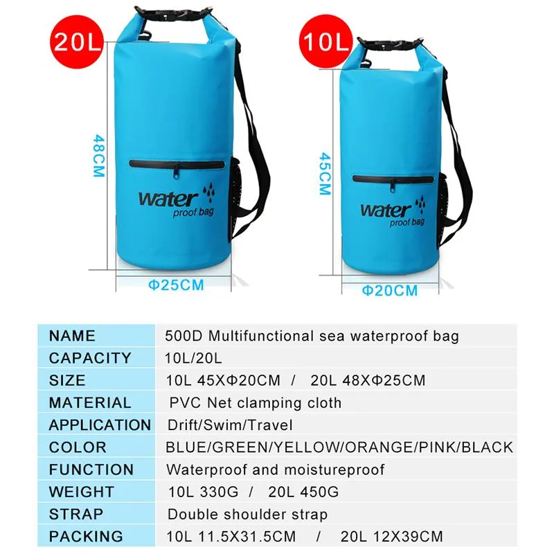 10L/20L DOUBLE SHOULDER STRAP DRY BAG