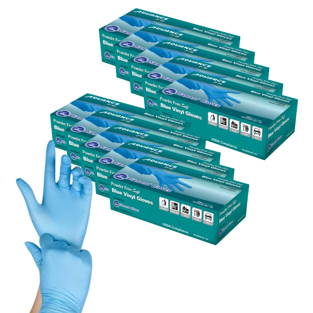 ADVANCE Blue Vinyl Gloves - Powder Free (4 Mil), 1,000 Gloves