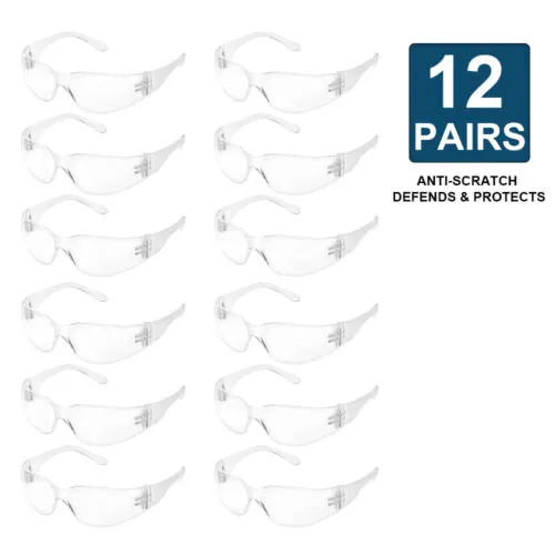 Hipa 12 Pack Anti Fog / Mist Universal Fit Safety Goggles Glasses Lens Eye Protective Concealer Clear Lab Outdoor & Indoor Work