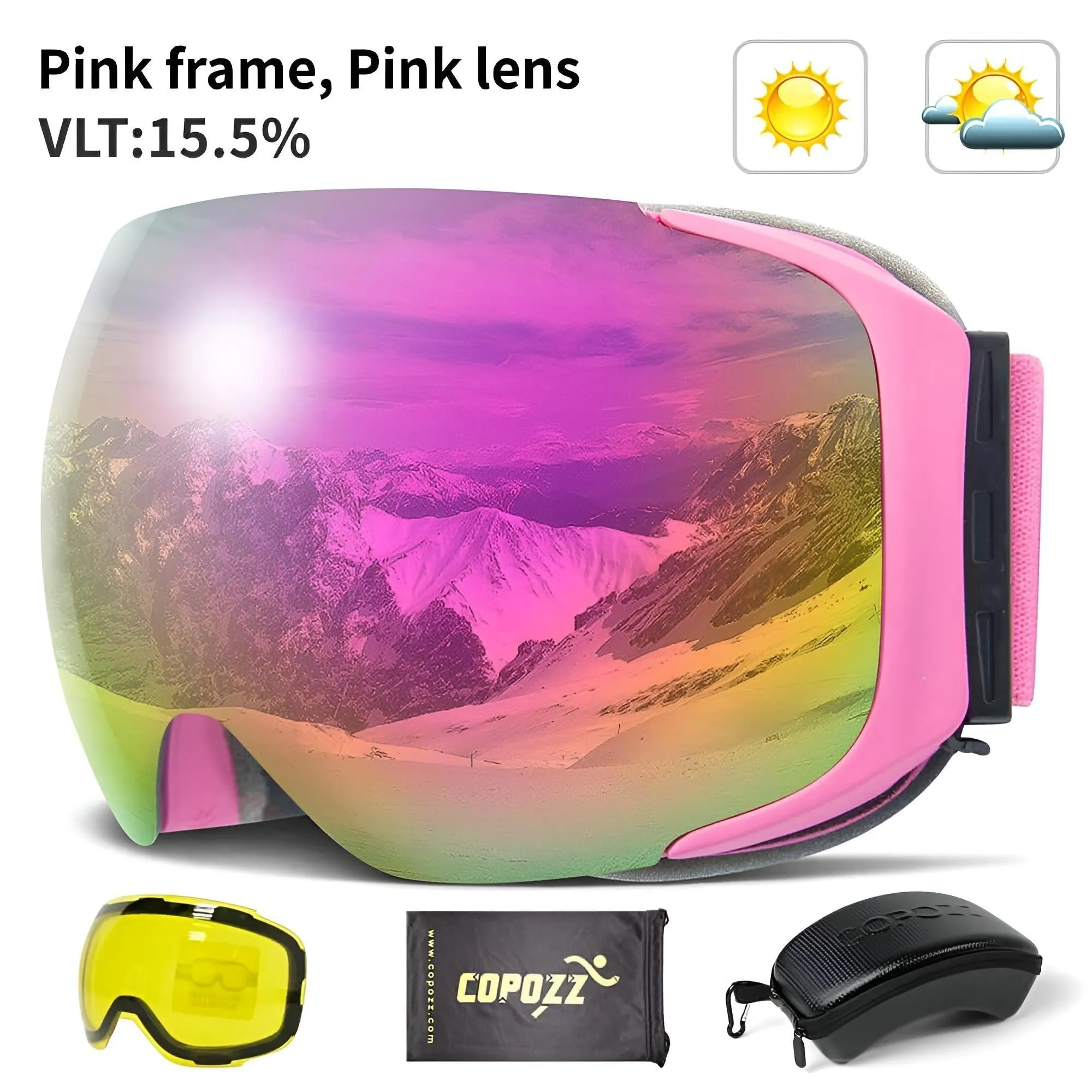 Magnetic Ski Goggles with Quick-Change Lens and Case Set