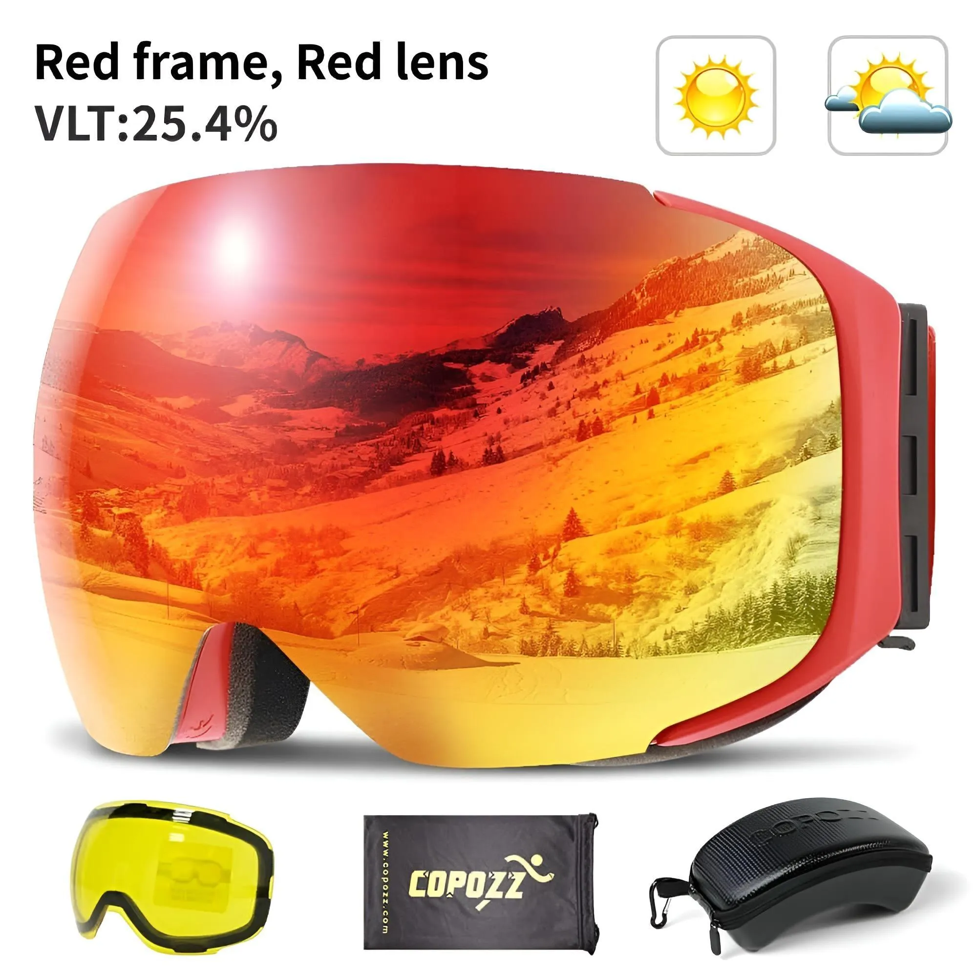 Magnetic Ski Goggles with Quick-Change Lens and Case Set