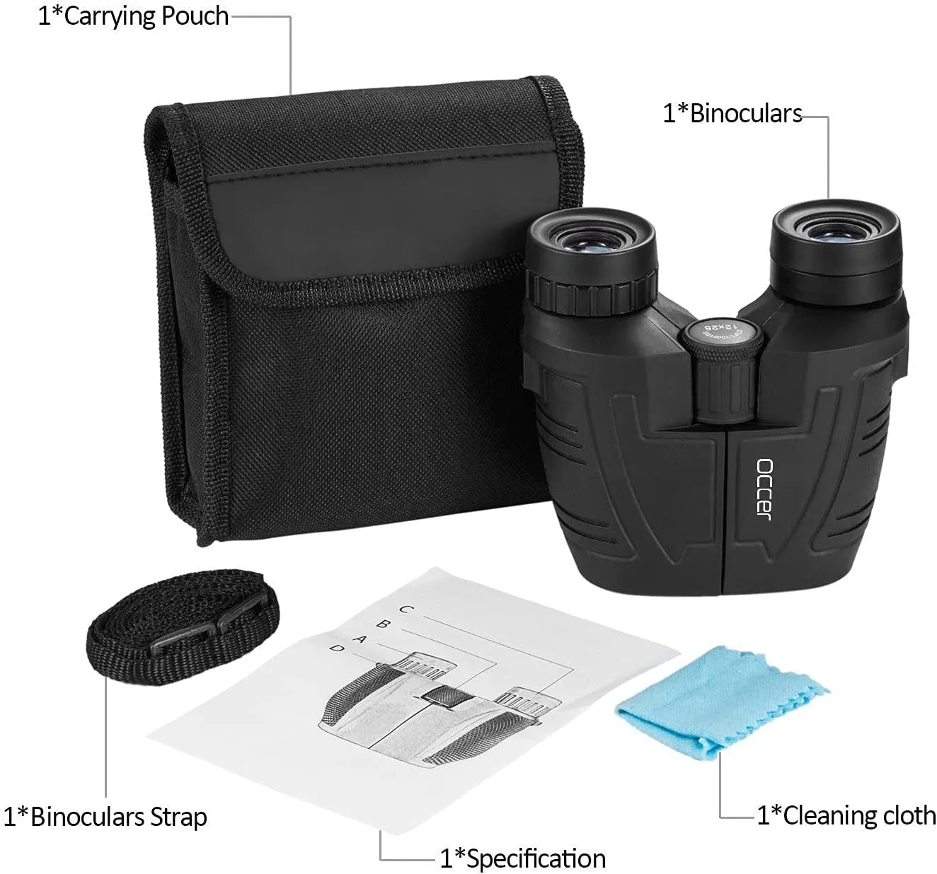 Occer 12X25 Compact Binoculars with Clear Low Light Vision, Large Eyepiece Waterproof Binocular for Adults Kids,High Power Easy Focus Binoculars for Bird Watching,Outdoor Hunting,Travel,Sightseeing