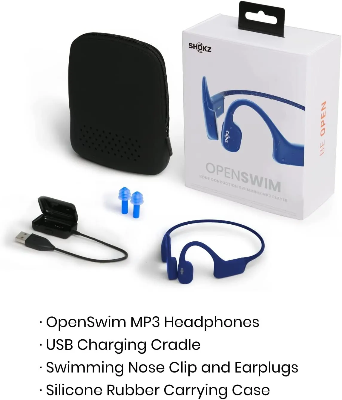 Shokz Openswim Swimming MP3 Headphones, Open-Ear Bone Conduction Headset, IP68 Waterproof, 4 GB Memory, MP3 Player for Swimming, Surfing, Running(No Bluetooth)（Sapphire Blue）