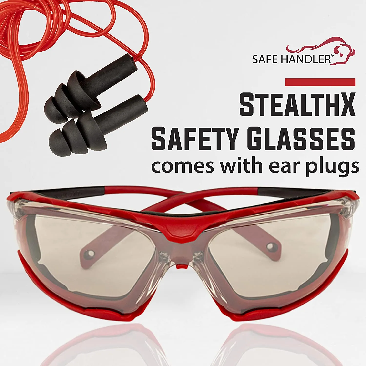 StealthX Indoor/Outdoor Safety Sunglasses with Corded Ear Plugs, Anti-Fog