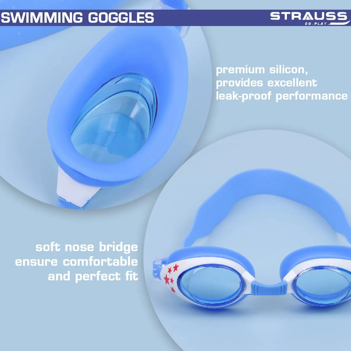 STRAUSS Swimming Goggles | Anti Fog & UV Protection | Swimming Goggles for Adults, Men and Women | Fully Adjustable Swimming Goggles With A Case Cover,(Black)