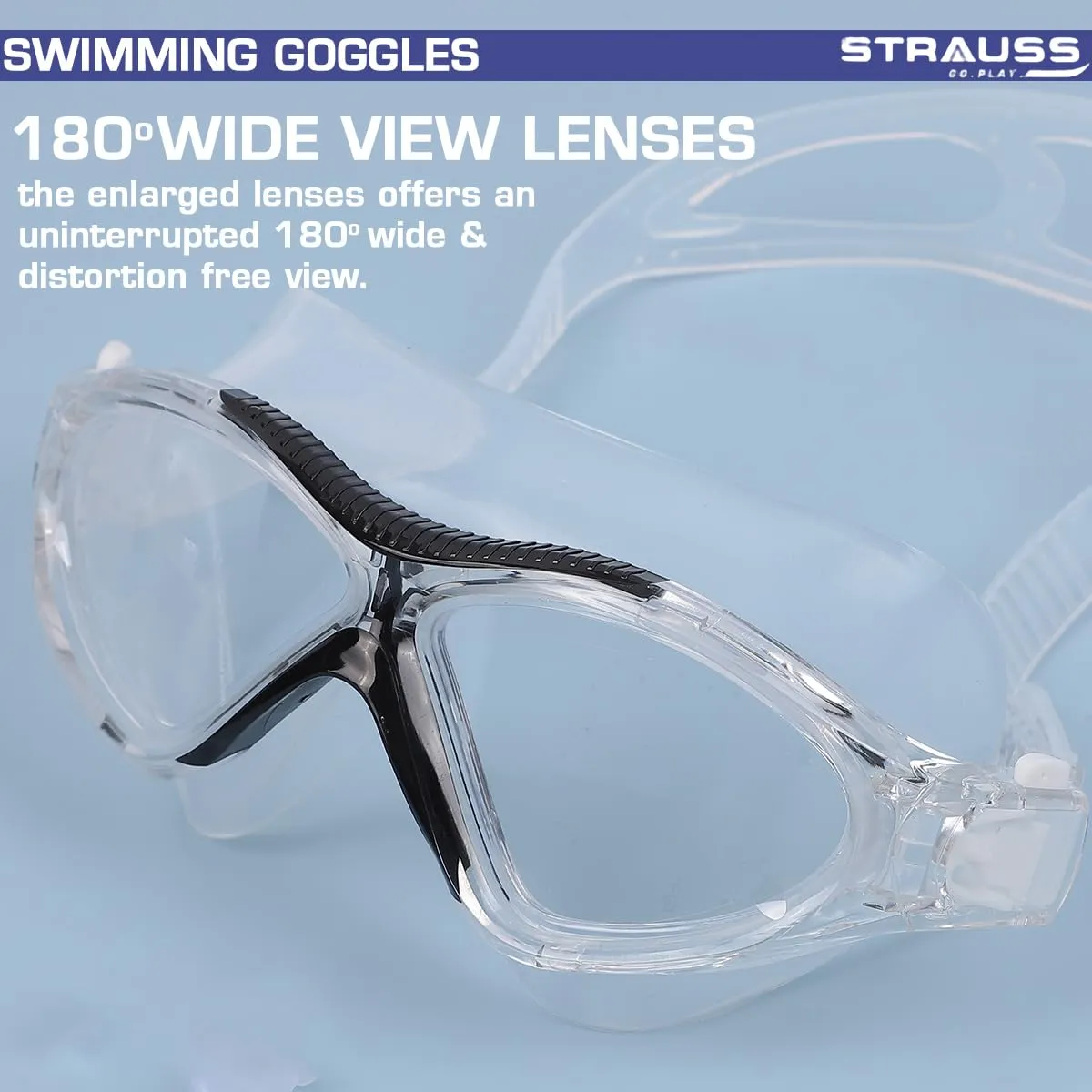 STRAUSS Swimming Goggles | Anti Fog & UV Protection | Swimming Goggles for Kids, Adults | Fully Adjustable Swimming Goggles with A Case Cover,(Black)