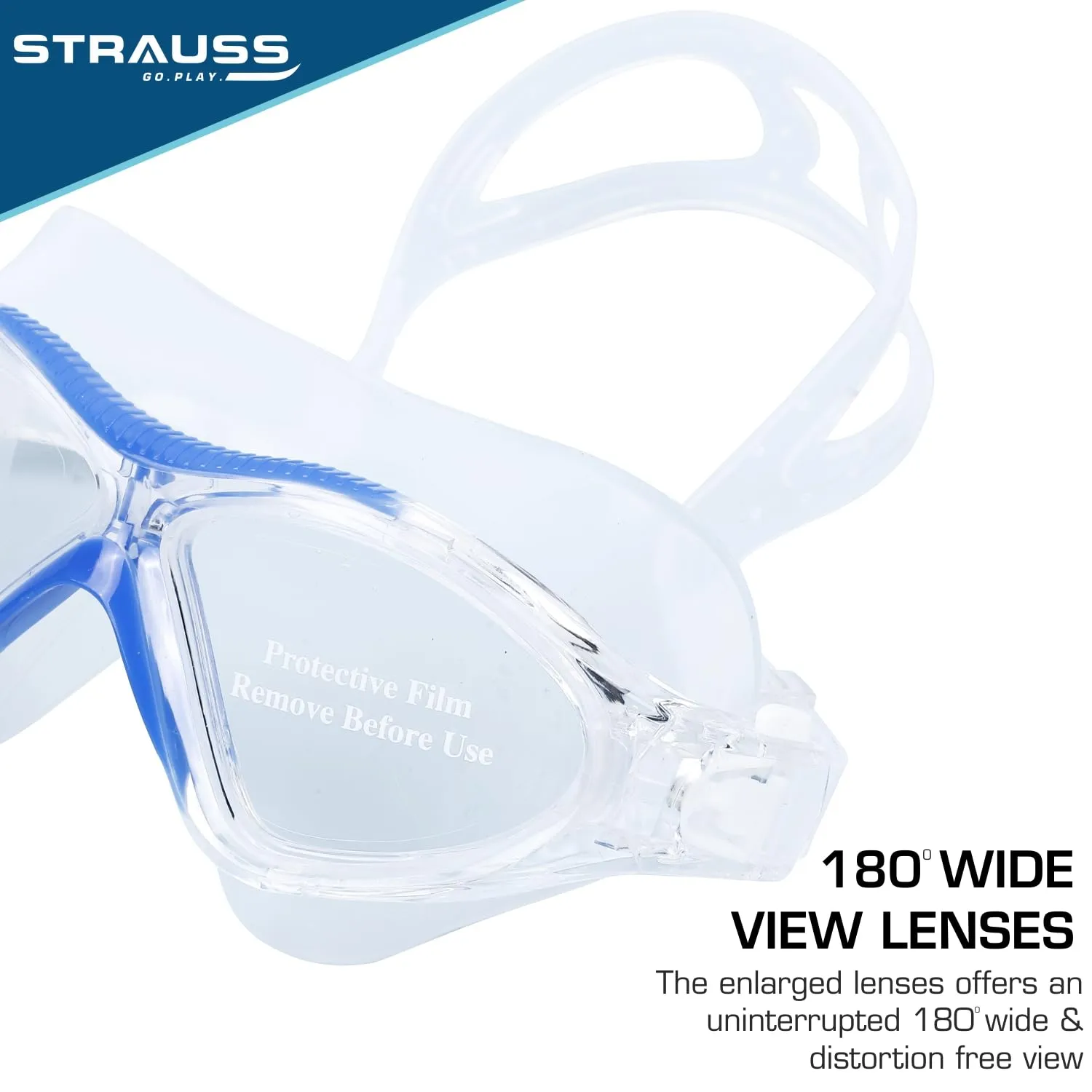 STRAUSS Swimming Goggles | Anti Fog & UV Protection | Swimming Goggles for Kids, Adults | Fully Adjustable Swimming Goggles with A Case Cover,(Blue)