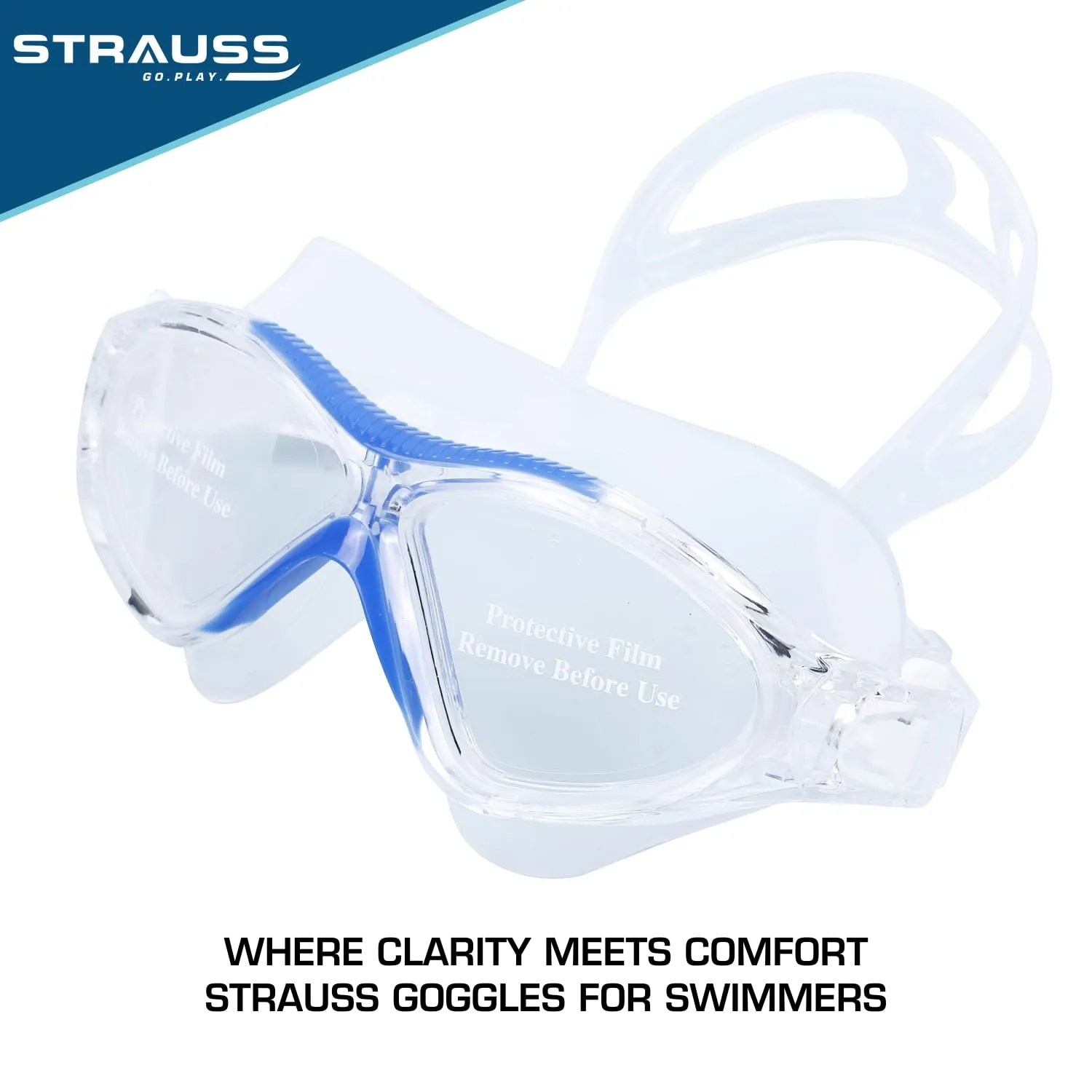 STRAUSS Swimming Goggles | Anti Fog & UV Protection | Swimming Goggles for Kids, Adults | Fully Adjustable Swimming Goggles with A Case Cover,(Blue)