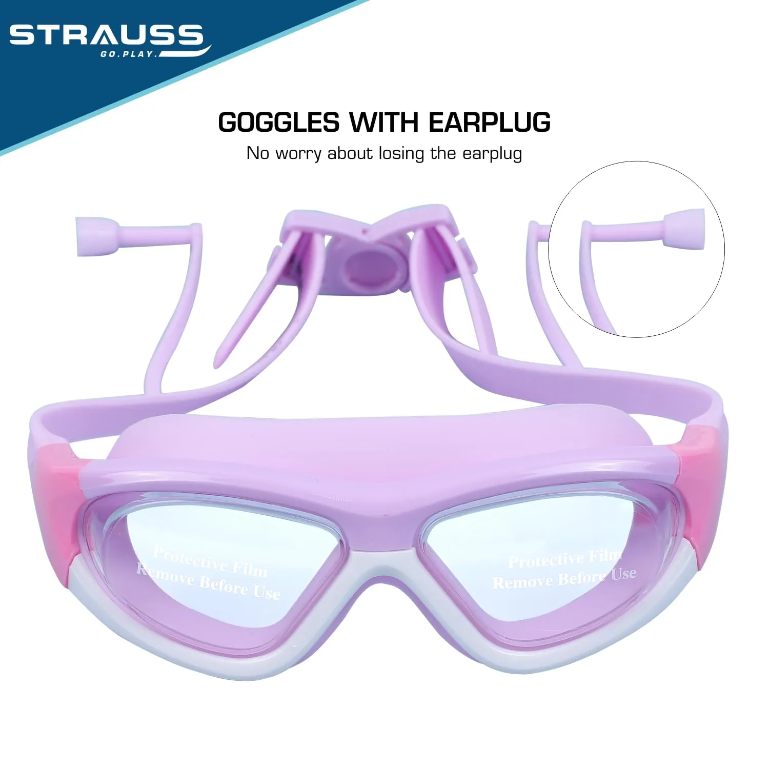 STRAUSS Swimming Goggles | Anti Fog & UV Protection | Swimming Goggles for Kids, Adults | Fully Adjustable Swimming Goggles With A Case Cover,(Purple/White)