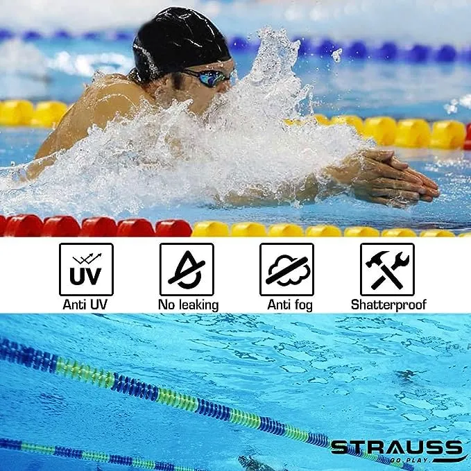 STRAUSS Swimming Goggles Set with UV and Anti Fog Protection | Swimming Kit of Goggles,Cap,Earplug & Nose Plug Set - Ideal for All Age Group | Pack of 12