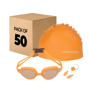 STRAUSS Swimming Goggles Set with UV and Anti Fog Protection | Swimming Kit of Goggles,Cap,Earplug & Nose Plug Set - Ideal for All Age Group | Pack of 50