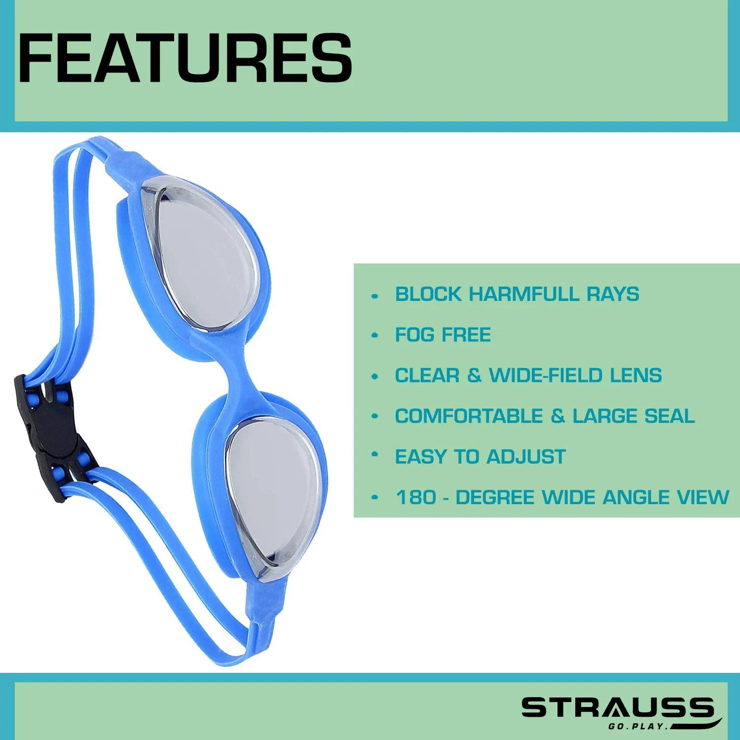 STRAUSS Swimming Kit (Silicone cap|Swimming Goggle|Earplugs|Noseplug) (Blue) (Pack of 2)