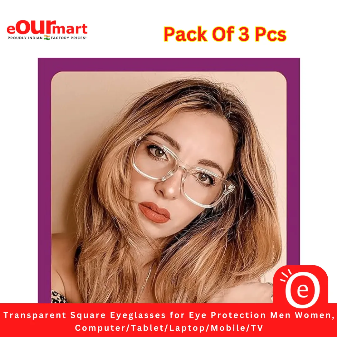 Transparent Square Eyeglasses for Eye Protection For Men & Women, Suitable For Computer/Tablet/Laptop/Mobile/TV