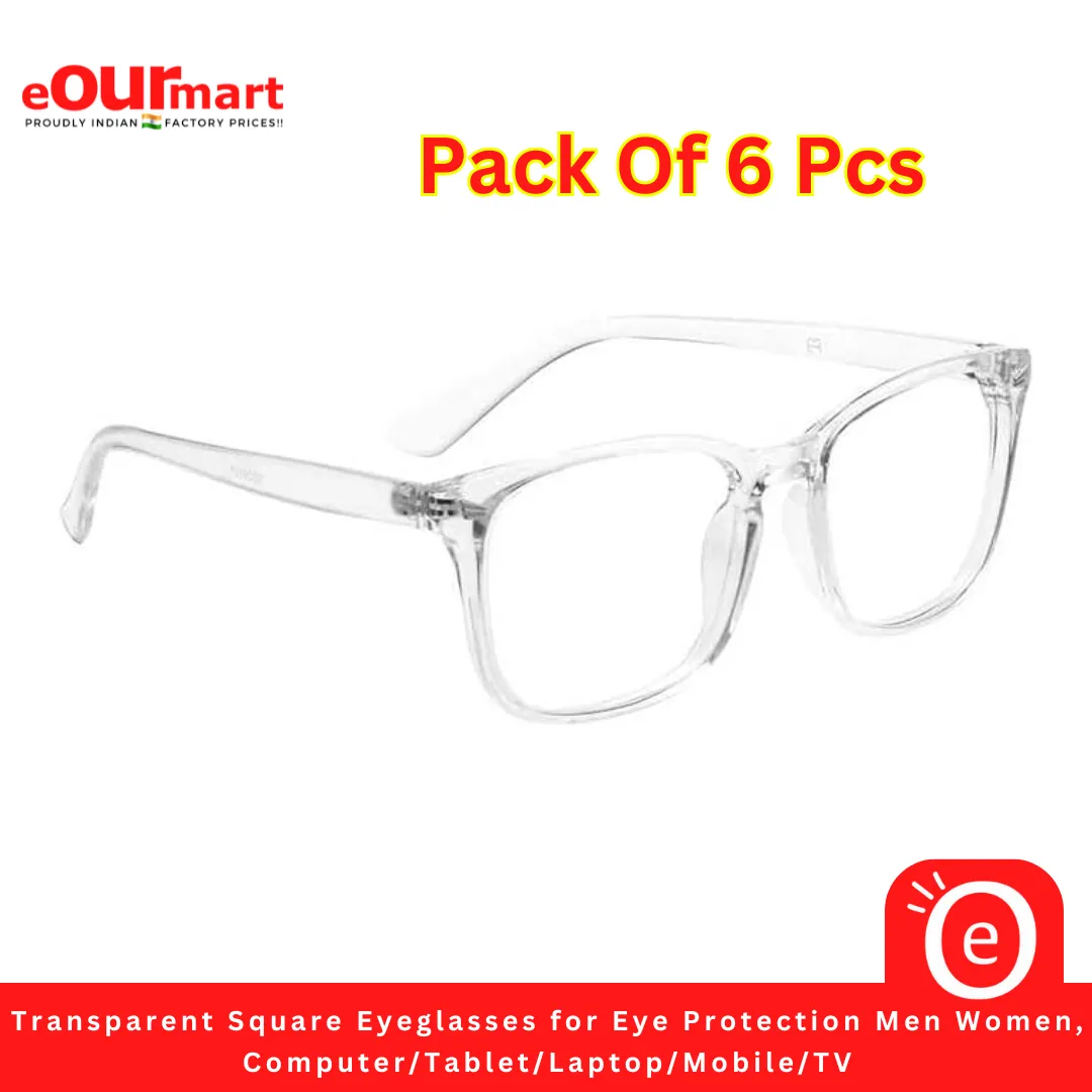 Transparent Square Eyeglasses for Eye Protection For Men & Women, Suitable For Computer/Tablet/Laptop/Mobile/TV