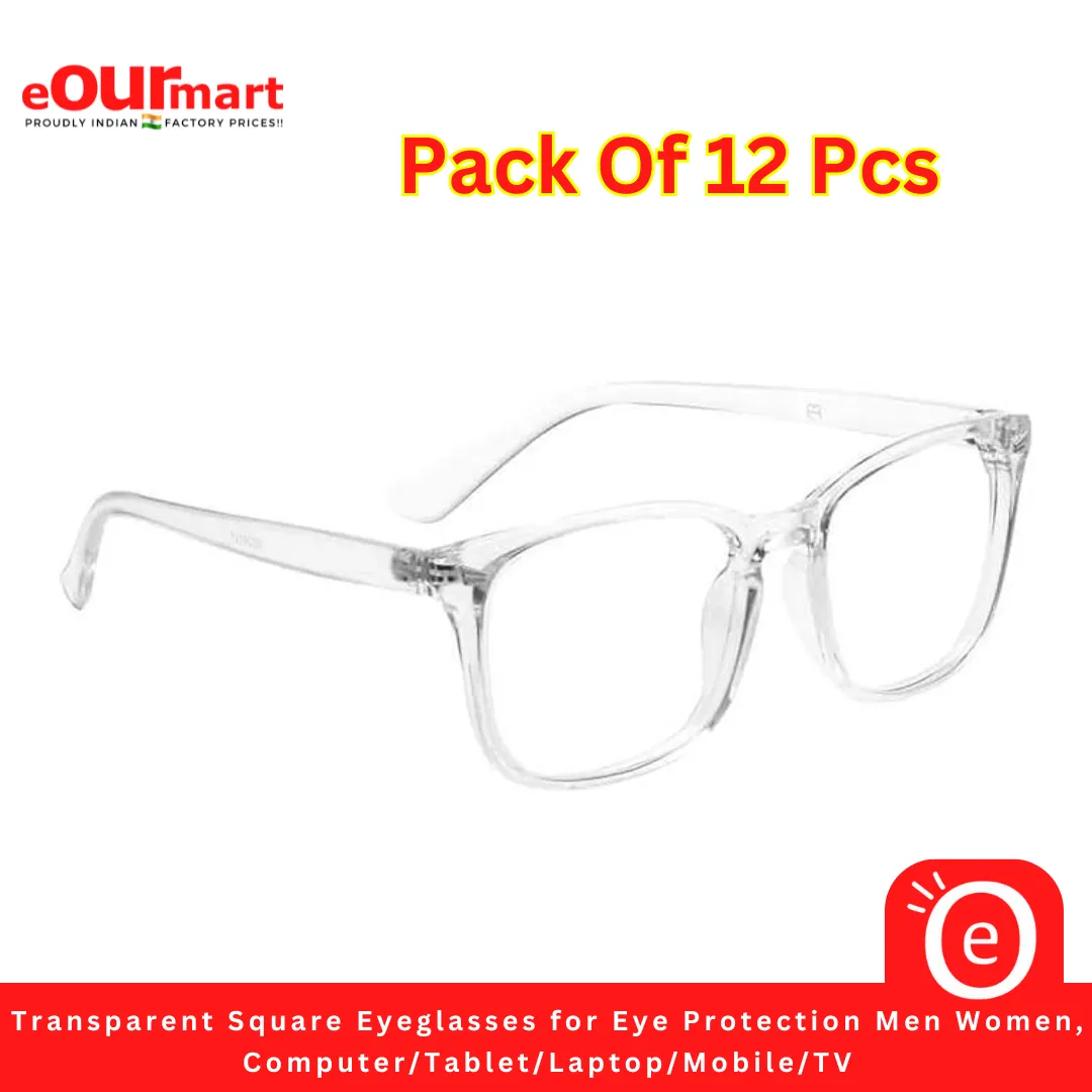 Transparent Square Eyeglasses for Eye Protection For Men & Women, Suitable For Computer/Tablet/Laptop/Mobile/TV