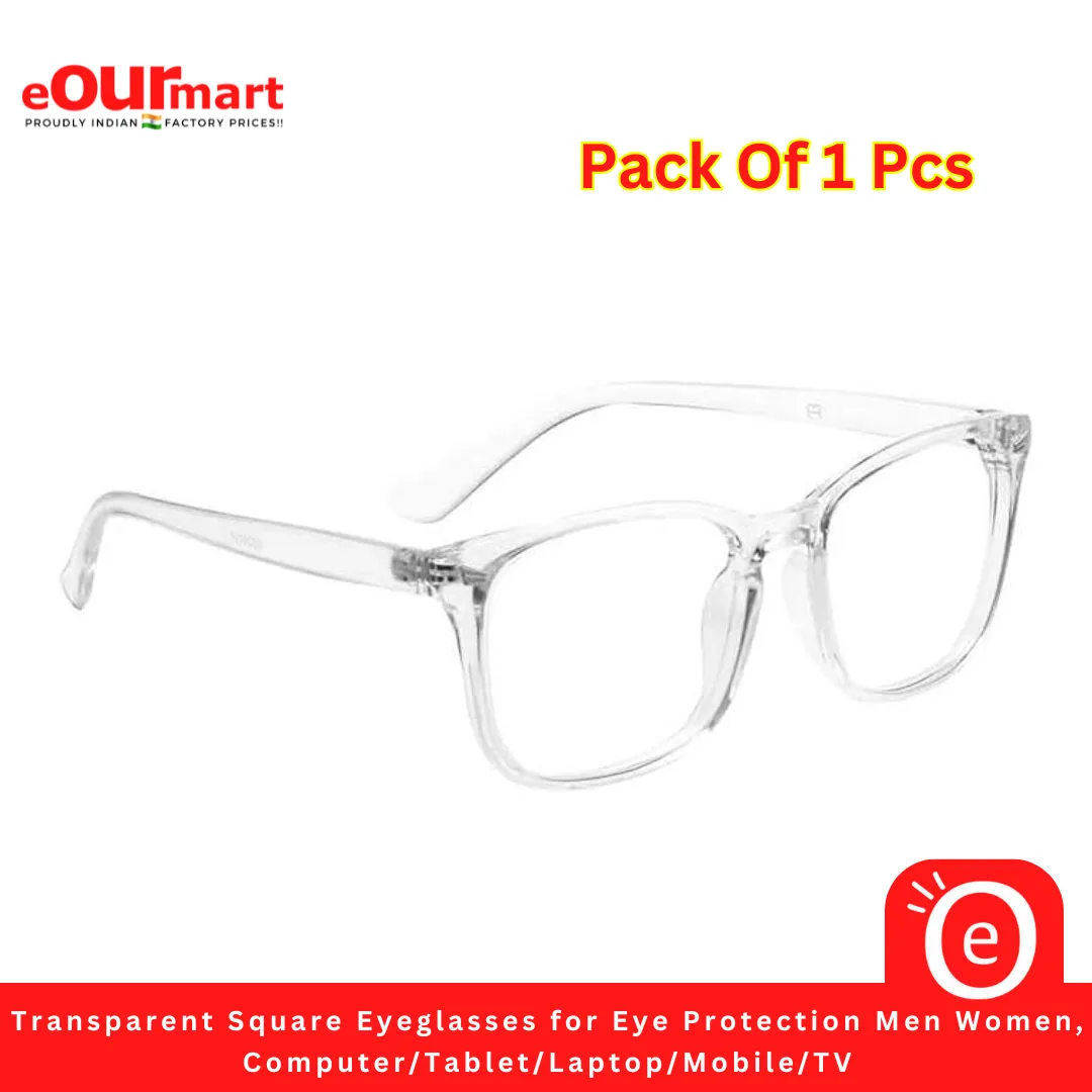 Transparent Square Eyeglasses for Eye Protection For Men & Women, Suitable For Computer/Tablet/Laptop/Mobile/TV